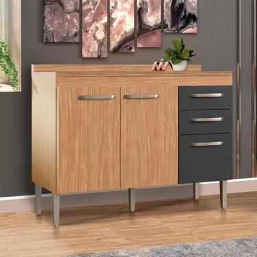 Imagem de Armário Balcão Para Micro-ondas Com Tampo Mel Grafite Kasper Shop Jm