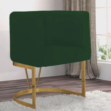 Imagem de Poltrona Cadeira Aurora Luxo Confort Industrial Ferro Dourado Suede Verde Escuro - Ahz Móveis