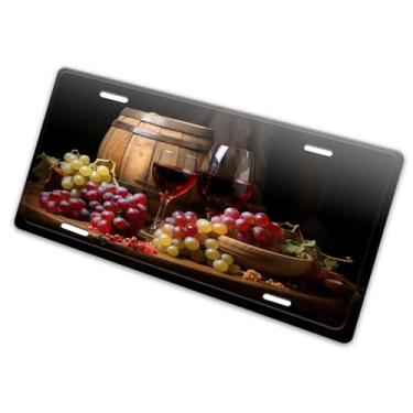 Imagem de Capa de placa de carro estilo barril de carvalho uvas para vinho - etiqueta artística de alumínio para carro, à prova de ferrugem, design exclusivo novidade - 15 x 30 cm