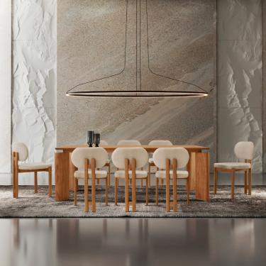 Imagem de Mesa de Jantar Nala 220cm Madeira Tampo Laminado com 8 cadeiras Nala - Linho Off / Imbuia Nat.