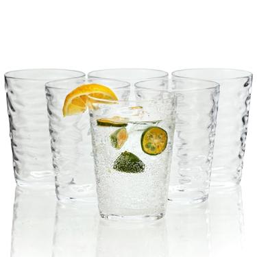 Imagem de ZAINCA Copos de plástico de 400 ml, copos de acrílico, conjunto de 6 copos de plástico transparentes reutilizáveis, empilháveis, livres de BPA, à prova de estilhaçamento, seguro para lava-louças