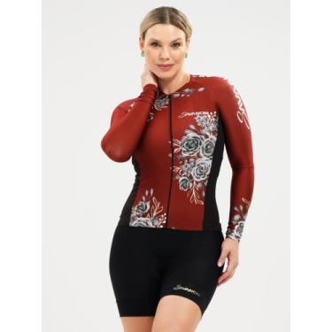 Imagem de Camisa Para Ciclismo Manga Longa Feminina Flowers Bordô Savancini (330