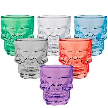 Imagem de Conjunto de Copos para Shot Dynasty Skull Mug em Vidro Colorido 50ml - 6 Peças
