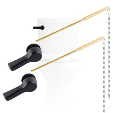 Imagem de Hygie Rinse Pacote com 2 alavancas universais para vaso sanitário com 2 correntes de melindrosa de aço inoxidável, kit de substituição de maçaneta de vaso sanitário, preto fosco