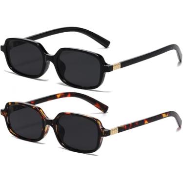 Imagem de AIEYEZO Óculos de sol retangulares retrô para mulheres, óculos de sol quadrados, modernos, vintage, armação pequena, Pacote com 2 (preto/cinza + tartaruga/cinza), MM