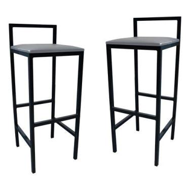 Imagem de Kit 2 Banqueta Alta Quadrada Industrial Cozinha Balcão Bar - Moveraço,