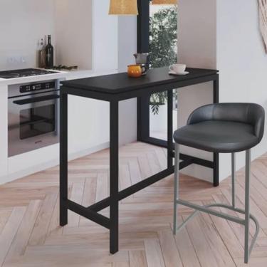 Imagem de Kit 09 Banqueta Betina Com Encosto Alta Cozinha Bar Balcão Ferro Cinza Sintético Preto - Ahz Móveis