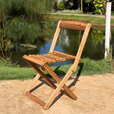 Imagem de Cadeira de Madeira Dobrável Rústica em Madeira Maciça com Cabos de Aço