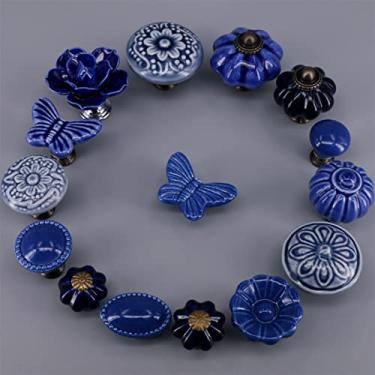 Imagem de Puxadores de cômoda de cerâmica tinta azul gaveta puxador de armário puxadores de porta de armário de cozinha acessórios de móveis decorativos ferragens 1 peça (16)