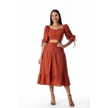 Imagem de Cropped Linho Eco Clara Arruda Manga Laço 18051, 44, Cognac