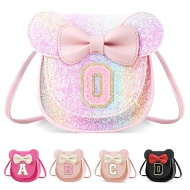 Imagem de XSUIOY Bolsa infantil para meninas, presente de aniversário para crianças, bolsa infantil com inicial personalizada, lindo laço de orelha, presente de menina, Pequeno-glitterpink-pink, O, O