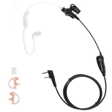 Imagem de Fone de ouvido com PTT/microfone compatível com rádios Walkie Talkies Kenwood Baofeng SAMCOM BTECH Retevis e outros walkie-talkies com conectores de 2 pinos, fone de ouvido de tubo acústico Walkie