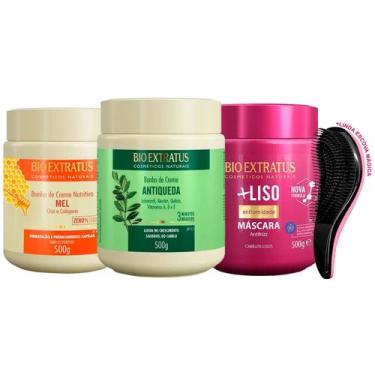 Imagem de Kit 3 Máscaras Bio Extratus Mel Jaborandi Liso 500g +Escova
