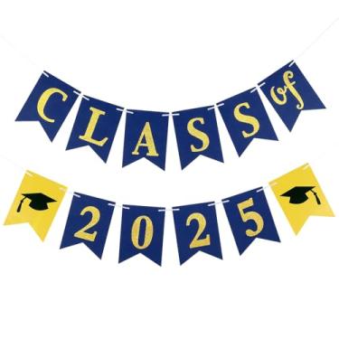 Imagem de Decorações de festa de formatura 2021, faixa da classe de 2021, faixa de formatura 2021/artigos de festa de formatura 2021/decorações da classe de 2021 (papel azul e glitter dourado)