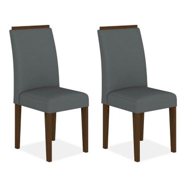Imagem de Kit 2 Cadeiras Estofadas Londres Imbuia/cinza - Móveis Arapongas