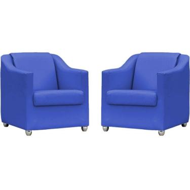 Imagem de Kit 2 Poltronas Mila Corino Azul Royal Pé De Plástico Cromado - Azul-royal, Corino