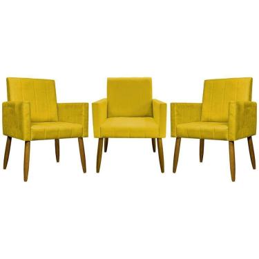 Imagem de Kit 3 Poltronas Decorativas Confortáveis Mari - Amarelo Suede
