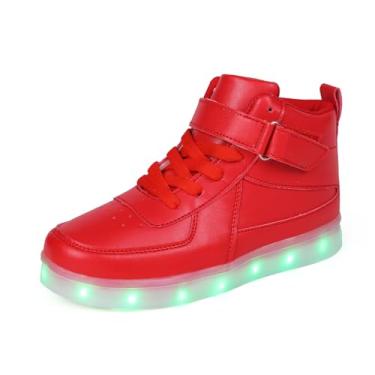 Imagem de Tênis infantil que acende com carregamento USB piscando LED tênis de dança luminoso de cano alto para meninos e meninas infantil unissex, Vermelho, 10 Little Kid
