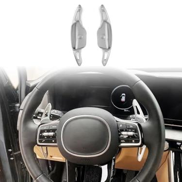 Imagem de YOUTOOCAR Acessórios para volante, extensão de câmbio de marcha, capa de acabamento de liga de alumínio compatível com acessórios KIA Sorento KIA Carnival KIA K3 KIA K7 (prata)