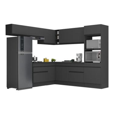 Imagem de Armário De Cozinha Completa De Canto Com Rodapé Veneza Multimóveis V2105 Preto Preto