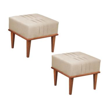 Imagem de Conjunto - 2 Puffs Banqueta Maya Luxo Castellar Móbile Linho Bege Claro