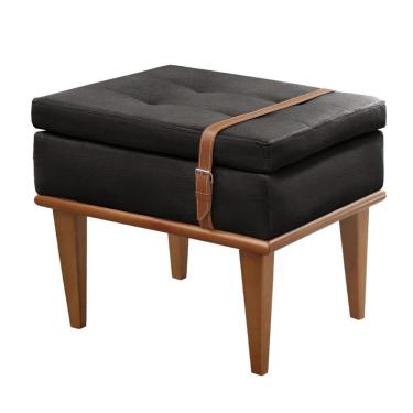Imagem de Puff Banqueta Londres Luxo Madeira Maciça Castellar Móbile Corino Preto