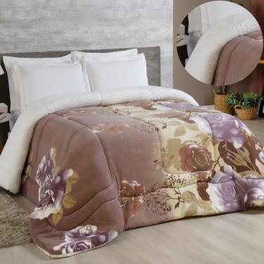 Imagem de Edredom Coberdrom Sonobom Queen Sherpa E Manta - Floral Cáqui