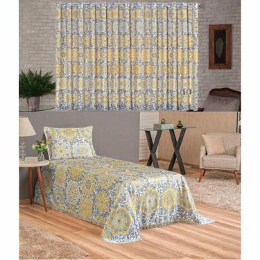 Imagem de Kit Belline Colcha Solteiro + Cortina 2 Metros 3 Peças - Bege