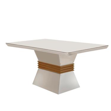 Imagem de Mesa de Jantar Lucy Retangular em MDF com Tampo de Vidro 4mm 120cm Off White Imbuia Ser...