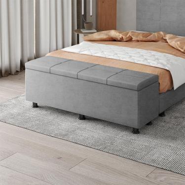 Imagem de Baú Sapateira Estofada Casal Queen Size 160 Cm Marte Veludo Skybox Cinza