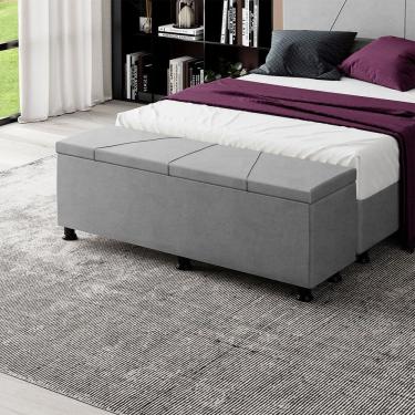 Imagem de Baú Sapateira Estofada Casal King Size 195 Cm Júpiter Veludo Skybox Cinza