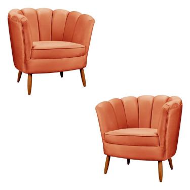 Imagem de Kit 2 Poltronas Decorativa Ariel Petala Com Pés De Madeira Star Confort Terracota