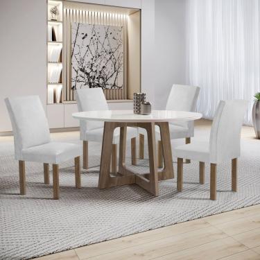Imagem de Conjunto Mesa Arizona 120cm Com 4 Cadeiras Canela Tampo Redondo Plus Com Vidro Chocolate-off White-gelo