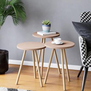 Imagem de Conjunto de 3 mesas de centro para assentamento de espaços pequenos, minimalista, moderna, redonda para sofá, cabeceira, bandeja de café e lanche para sala de estar (cappucino)