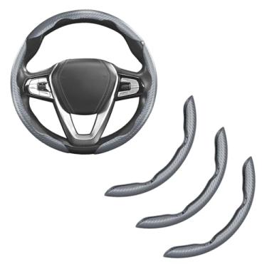 Imagem de Capa de volante de fibra de carbono antiderrapante envoltório encaixe acessórios de volante de carro aderência 38.1 cm universal 3 peças cinza fosco