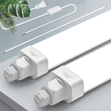 Imagem de Tonffi Luminárias De Teto Led Plugáveis, 2 Peças, Pés, 18 W, 2000 Lm, Luz Loja Com Interruptor Liga/Desliga, Luminária Armário Conectável 5500 K, Lâmpada Tubular Tripla À Prova Água Ip65 Para Garage