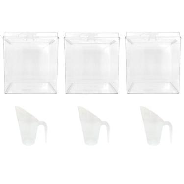 Imagem de Kit 3 Potes Acrílico Quadrado com Tampa 7,4l + Conchas 600ml - Ex Pote