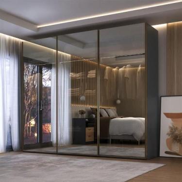 Imagem de Guarda Roupa Casal 274cm 3 Portas Reflecta com LED 100% MDF - Mambel Q