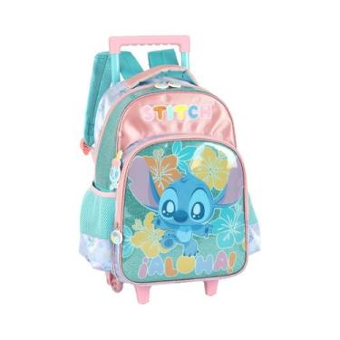 Imagem de Mochila de Rodinhas Stitch Turquesa e Estampa Floral 41cm - luxcel