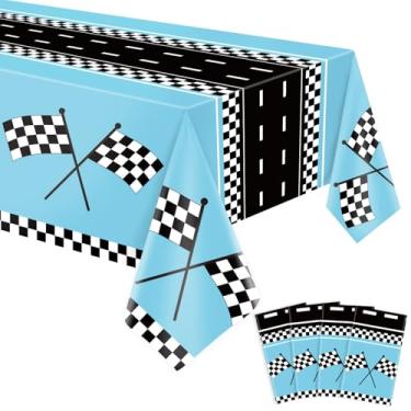 Imagem de FVEOCR Toalhas de mesa de carro de corrida artigos de festa de aniversário de carro toalha de mesa de corrida carro festa decoração de carro de 51 x 86 pol (4, azul, grande)