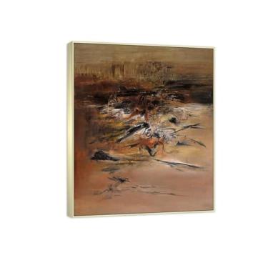 Imagem de MUHJDYC Zao Wou-ki Pintura famosa abstrata - imagem de arte em tela - arte de parede para sala de estar - reprodução de impressões (25.05.62) 50x60cm-19x23in moldura prata