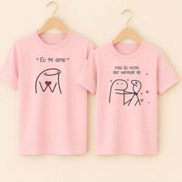 Imagem de Camiseta Algodão Unissex Casal Estampa Eu Te Amo Mas As Vezes Da Vonta