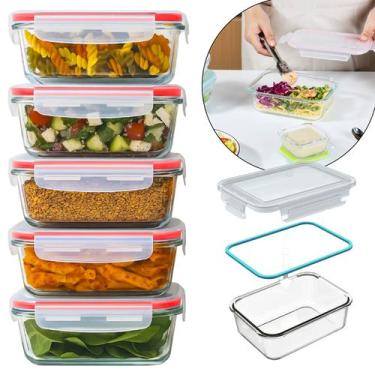 Imagem de Kit 5 Potes De Vidro Hermético Com Travas Na Tampa Marmita 370ml Linha