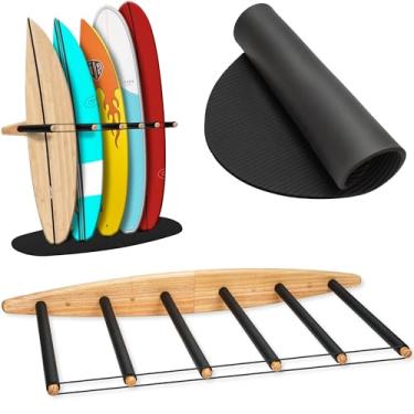 Imagem de Hang 11 Rack vertical para prancha de surfe – Suporte de prancha de surf de madeira sustentável com tapete de borracha, suporte de parede para prancha de surf, prancha de remo e armazenamento de