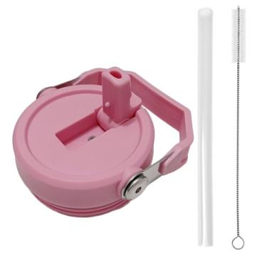 Imagem de Tampa de copo de substituição para Stanley IceFlow 590 ml, 850 g, tampa flip com canudo reutilizável, escova de limpeza (rosa, 590 ml e 850 g)