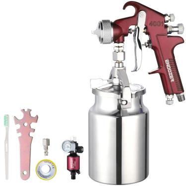 Imagem de ENDOZER Pistola de Pulverização Profissional com Alimentação de Sifão para Tinta, Cabo Vermelho, Bico de 34 Oz -1,8 Mm para Uma Variedade de Tintas de Baixa Viscosidade (Vermelha)