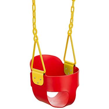 Imagem de Balanço infantil Deluxe com encosto alto completo com proteção exclusiva de corrente e triângulo para fácil instalação – Vermelho – Produtos para esquilo