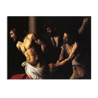 Imagem de Flagelação de Cristo por Caravagio Impressão em tela arte de parede famosa reprodução de pintura barroca impressão de pintura perfeita para decoração de casa ou escritório 65 x 50 cm (66 x 48 cm) sem
