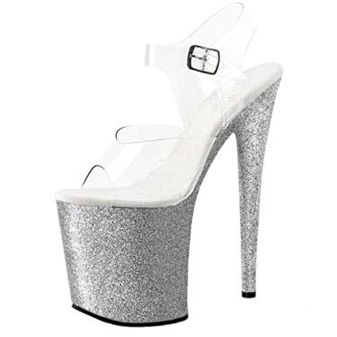 Imagem de 20 Cm Mulheres Sexy Sandálias Claras Moda Ouro Lantejoulas Plataforma Stiletto Sapatos De Salto Alto Sexy Stripper Festa Clube Pole Dance Sapatos, Silver, 41 EU
