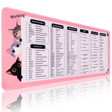 Imagem de Meetcolor Tapete de mesa Excel, tapete de rato de gato fofo, antiderrapante, 80 cm x 30 cm, tapetes de rato com atalhos grandes, tapete de teclado para jogos GG, acessórios de escritório rosa